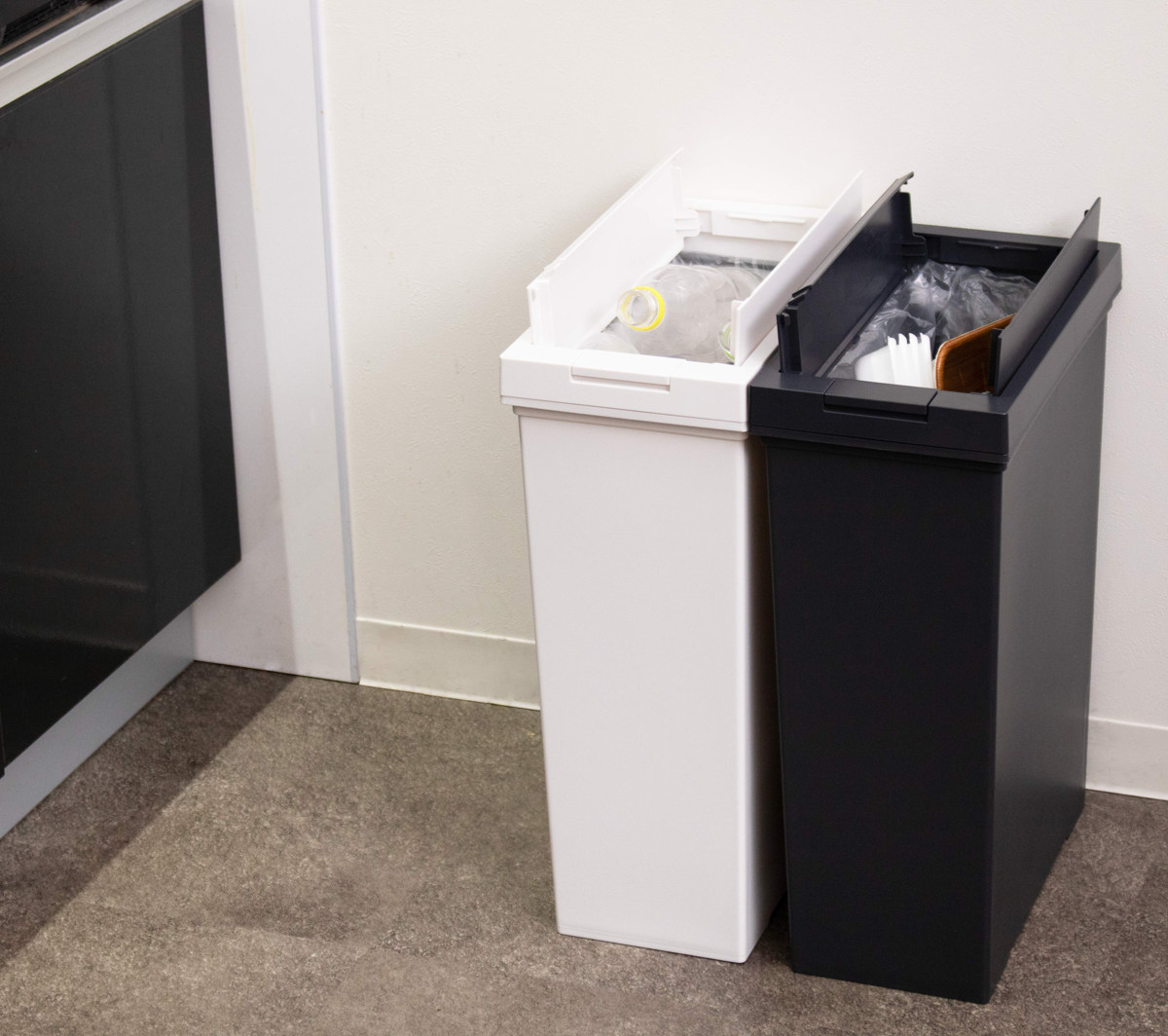 ゴミ箱 20L 2個セット 棚下で使える 両開き プッシュダスト 袋止め付き ( ごみ箱 20リットル 2個 棚下 手で開ける ふた付き 便利 シンプル 日本製 袋が見えにくい スリム キッチン ダストボックス 角型 ) 【ホワイト】 ホワイト