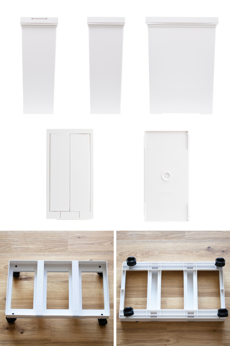 ゴミ箱 20L×3個 棚下で使える 両開き 3分別ワゴン プッシュダスト 袋止め付き ( ごみ箱 20リットル 3個 棚下 手で開ける ふた付き 便利 シンプル 日本製 袋が見えにくい スリム キッチン ダストボックス 角型 ) 【ホワイト】 ホワイト