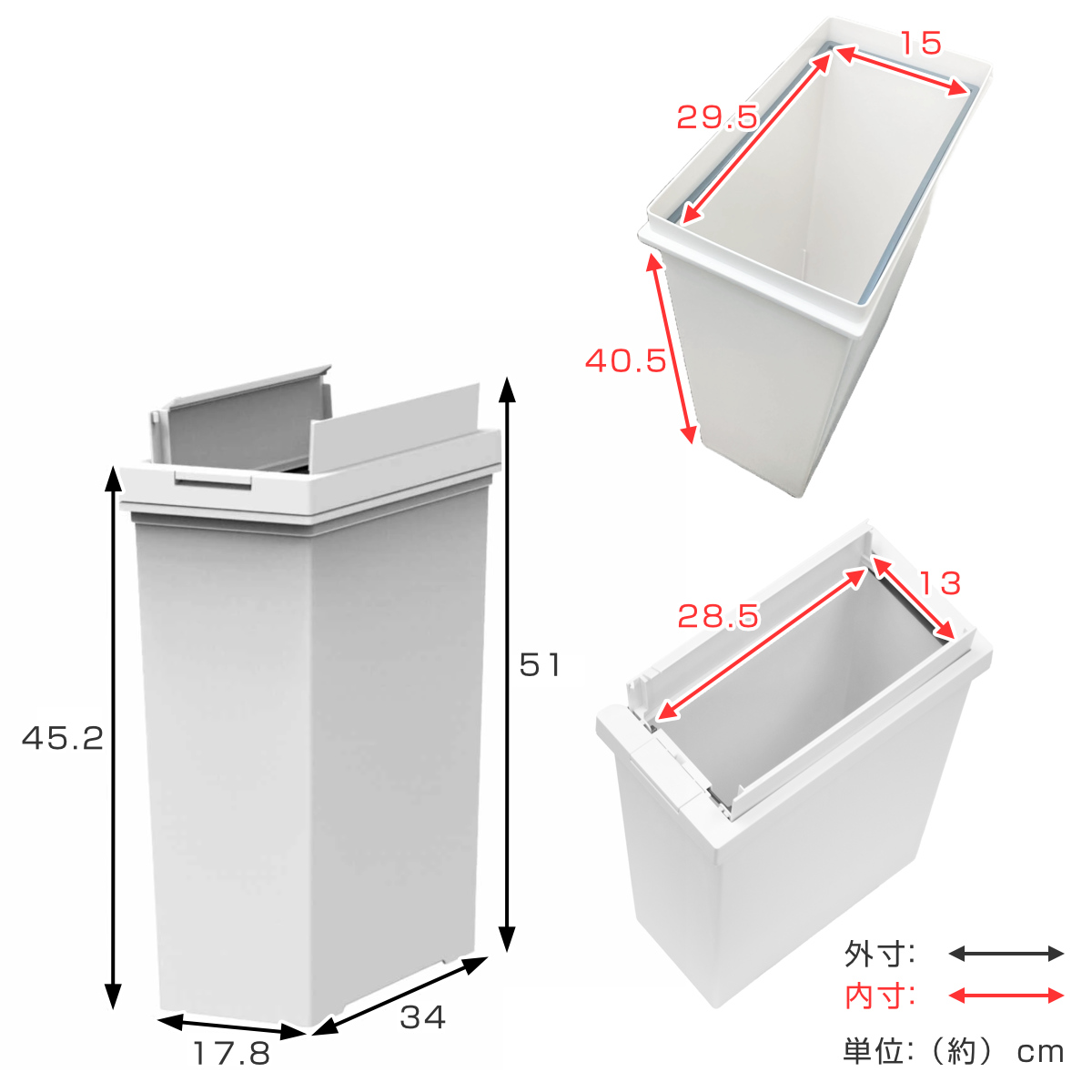 ゴミ箱 20L×3個 棚下で使える 両開き 3分別ワゴン プッシュダスト 袋止め付き ( ごみ箱 20リットル 3個 棚下 手で開ける ふた付き 便利 シンプル 日本製 袋が見えにくい スリム キッチン ダストボックス 角型 ) 【ホワイト】 ホワイト