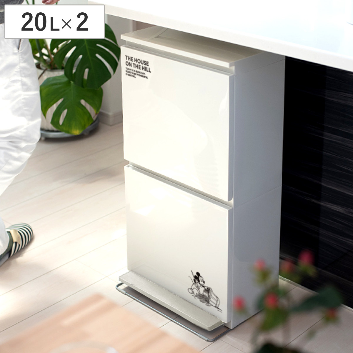 ゴミ箱 40L 2段 分別 ペダル式 ミッキー ワイド ディズニー （ 40リットル ごみ箱 Disney Mickey キッチン ふた付き スリム ペダル 袋が見えない ダストボックス 縦型 隙間 大容量 奥行き28 cm シンプル カウンター下 高さ制限 棚下 ）