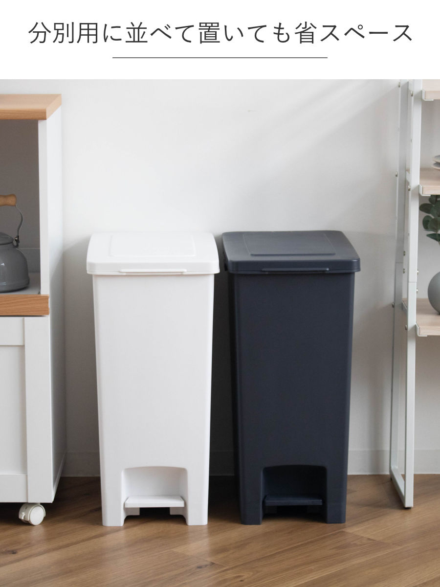 ゴミ箱 45L 同色2個セット エバンペダルペール ペダル式 ( 45リットル スリム キッチン 分別 ごみ箱 ダストボックス ペダル シンプル 3分別 蓋つき 足踏み 縦型 プラスチック フタ付き 蓋付き 袋 見えない おしゃれ 分別ゴミ箱 ) 【ホワイト】 ホワイト