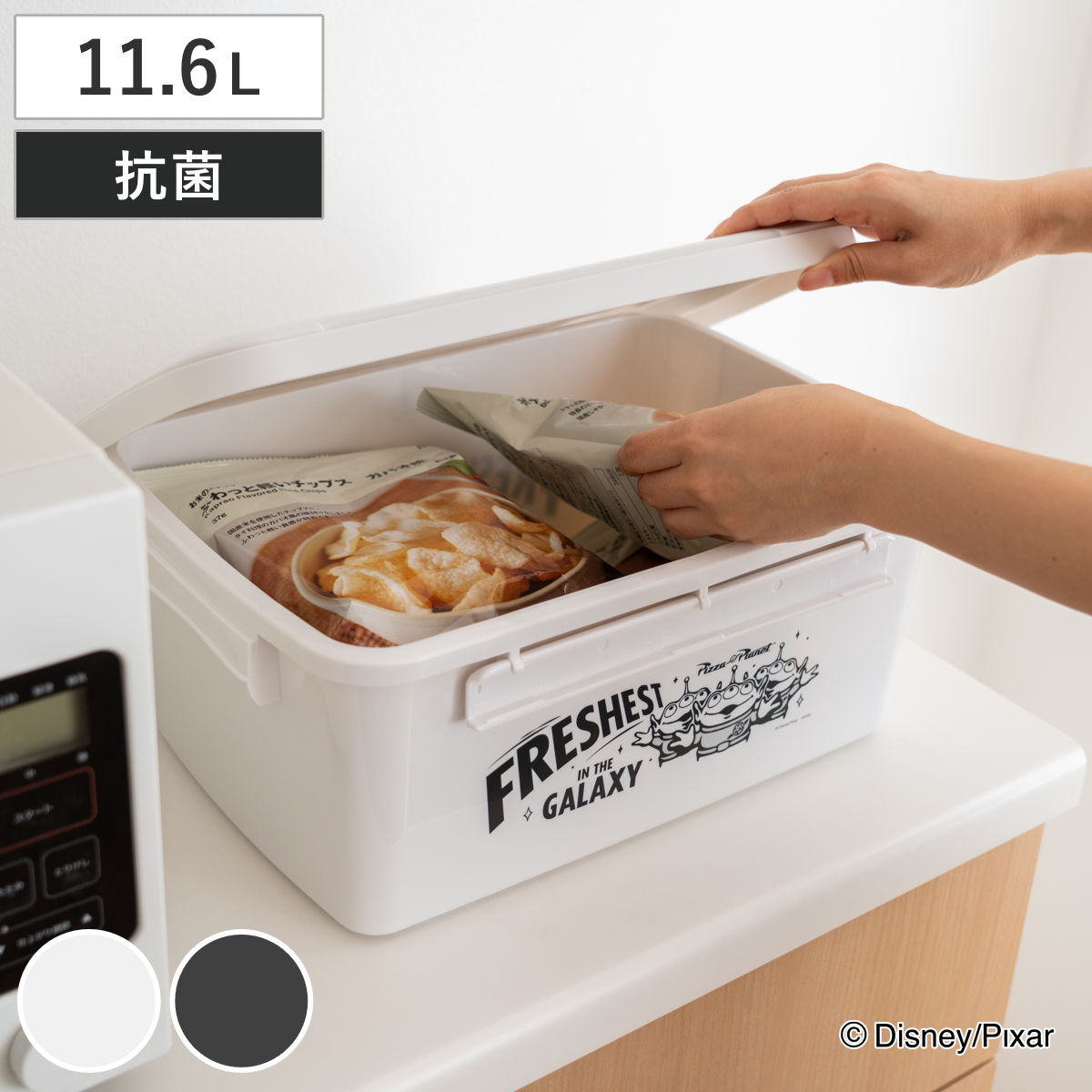 キッチン収納 ストレージボックス C 浅型 11.6L ディズニー 抗菌 パッキン付き （ Disney トイストーリー 収納ケース 整理ボックス 収納 コンテナ 銀イオン ボックス 小物収納 積み重ね スタッキング シンク下 ストック 食品 日用品 ） 【グレー】