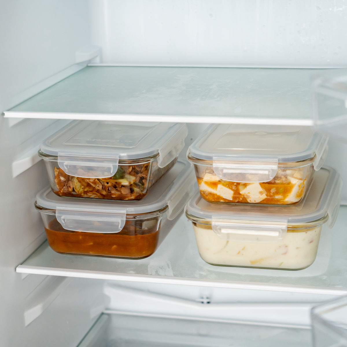 保存容器 1.03L ガラス保存容器 長角型 ( ガラス 食洗機対応 電子レンジ対応 オーブン対応 冷蔵 冷凍 作り置き 調理 4点ロック 密閉 透明 四角 角型 ストッカー 容器 パッキン付き 食品保存 お弁当 常備菜 おかず 中身がわかる )