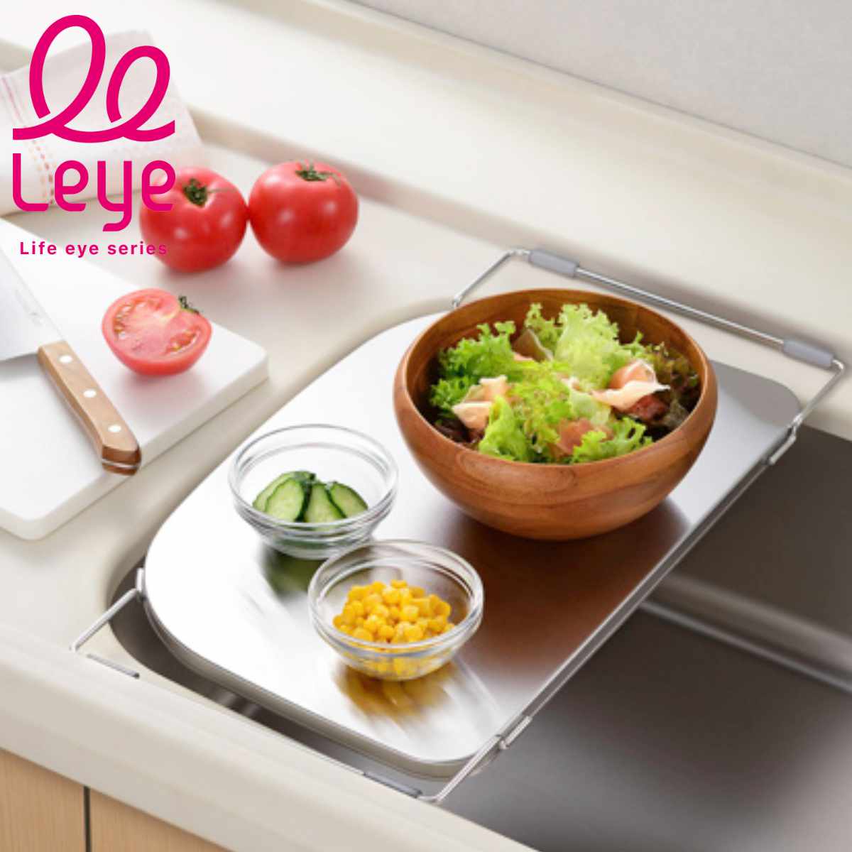 作業台 調理スペースが広がるトレー leye レイエ 日本製 （ 調理台 作業台 延長 補助 シンク シンクトレイ シンク渡し まな板受け シンクトレー 作業トレイ 作業トレー ）