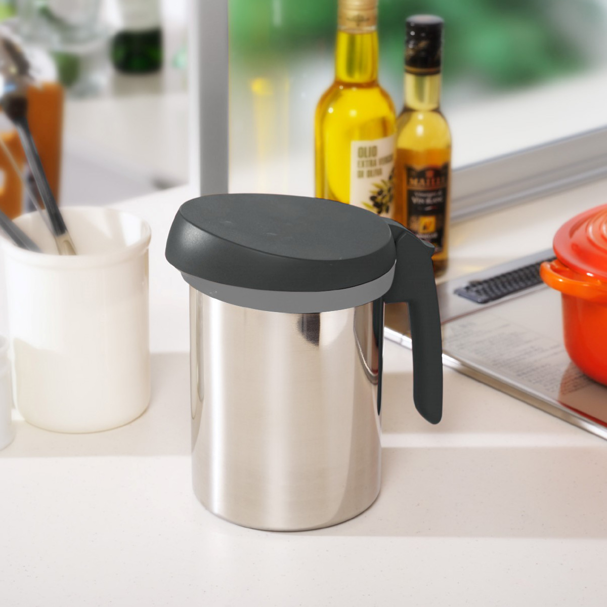 オイルポット 600ml Leye ロカポット ろ過パウダー付き 日本製 ( 油こし器 ろ過 ろ過ポット 油ポット フィルター レイエ ろ過容器 スリム パウダー キッチン用品 キッチンツール オイル 油 保存 油濾過 計量スプーン付き )