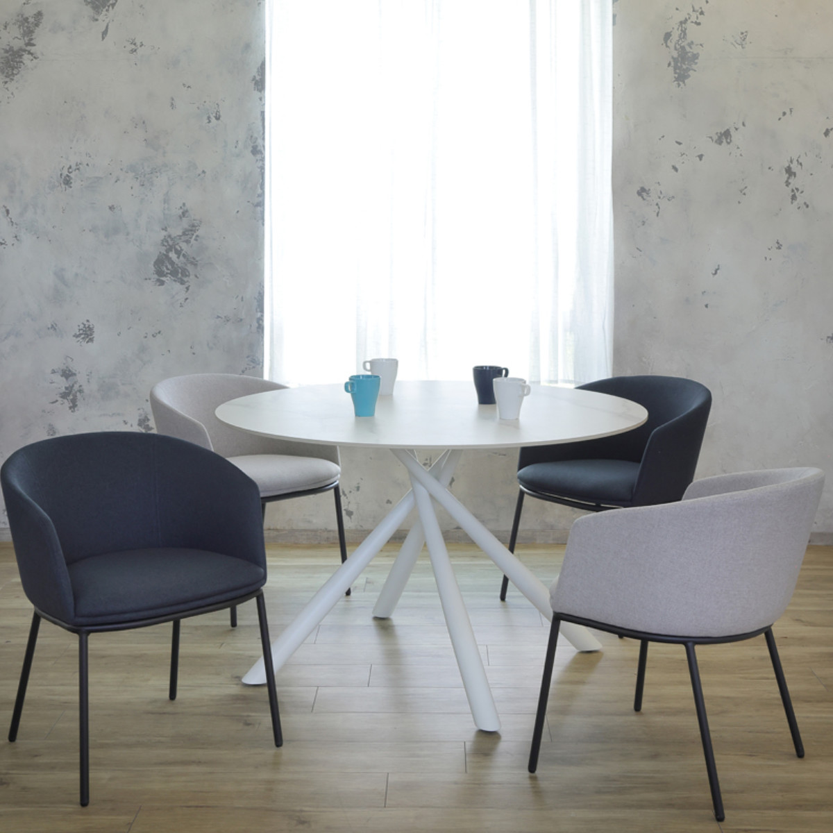 ダイニングテーブル 直径117cm 円形 大理石調 COBBLE ラウンドテーブル ( テーブル 食卓テーブル 丸 机 ダイニング 食卓 リビングテーブル 石目柄 セラミック天板 熱に強い 傷に強い アジャスター付き 丸テーブル )