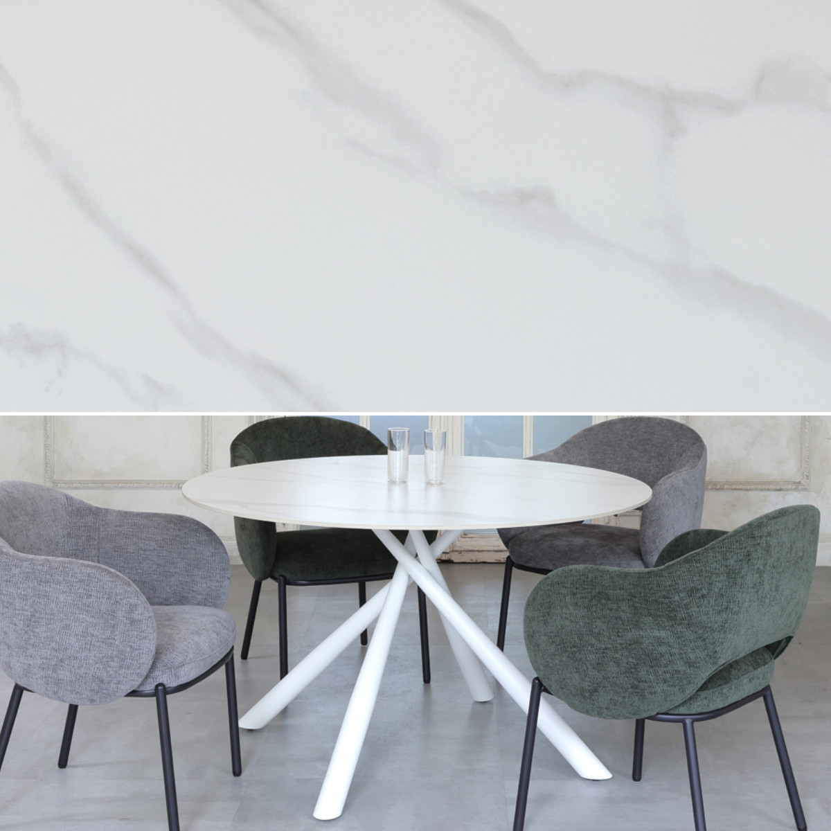 ダイニングテーブル 直径117cm 円形 大理石調 COBBLE ラウンドテーブル ( テーブル 食卓テーブル 丸 机 ダイニング 食卓 リビングテーブル 石目柄 セラミック天板 熱に強い 傷に強い アジャスター付き 丸テーブル )