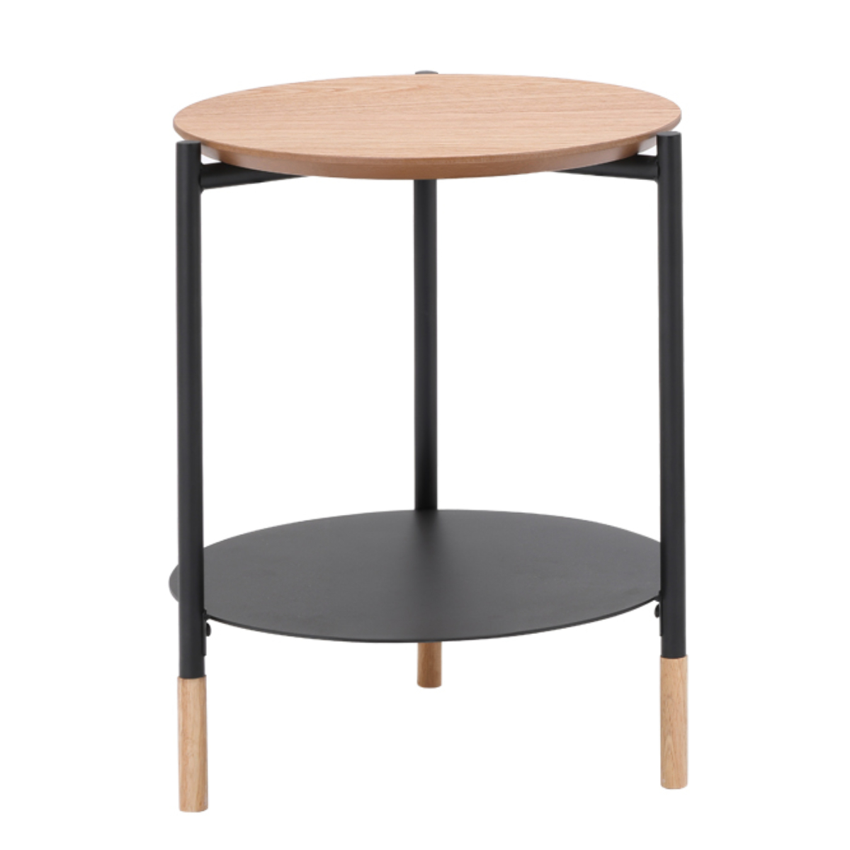 サイドテーブル 高さ50cm 円形 UNITY ( テーブル 棚付き 収納付き ソファサイド 天然木 木製 スチール脚 丸型 ソファテーブル ミニテーブル 丸テーブル ベッドサイド コーヒーテーブル 木製テーブル カフェテーブル チェアサイド ) 【ダークブラウン】 ダークブラウン