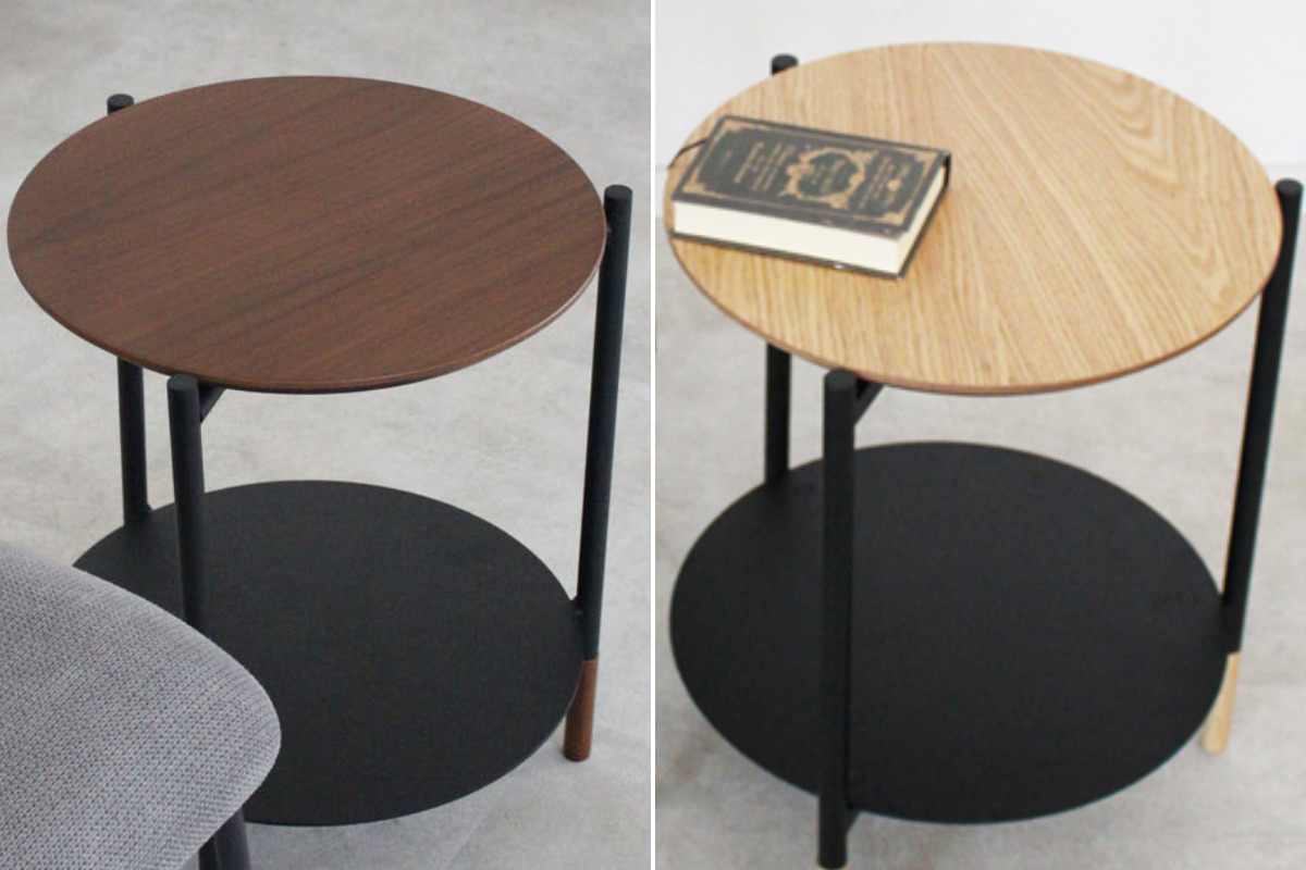 サイドテーブル 高さ50cm 円形 UNITY ( テーブル 棚付き 収納付き ソファサイド 天然木 木製 スチール脚 丸型 ソファテーブル ミニテーブル 丸テーブル ベッドサイド コーヒーテーブル 木製テーブル カフェテーブル チェアサイド ) 【ダークブラウン】 ダークブラウン