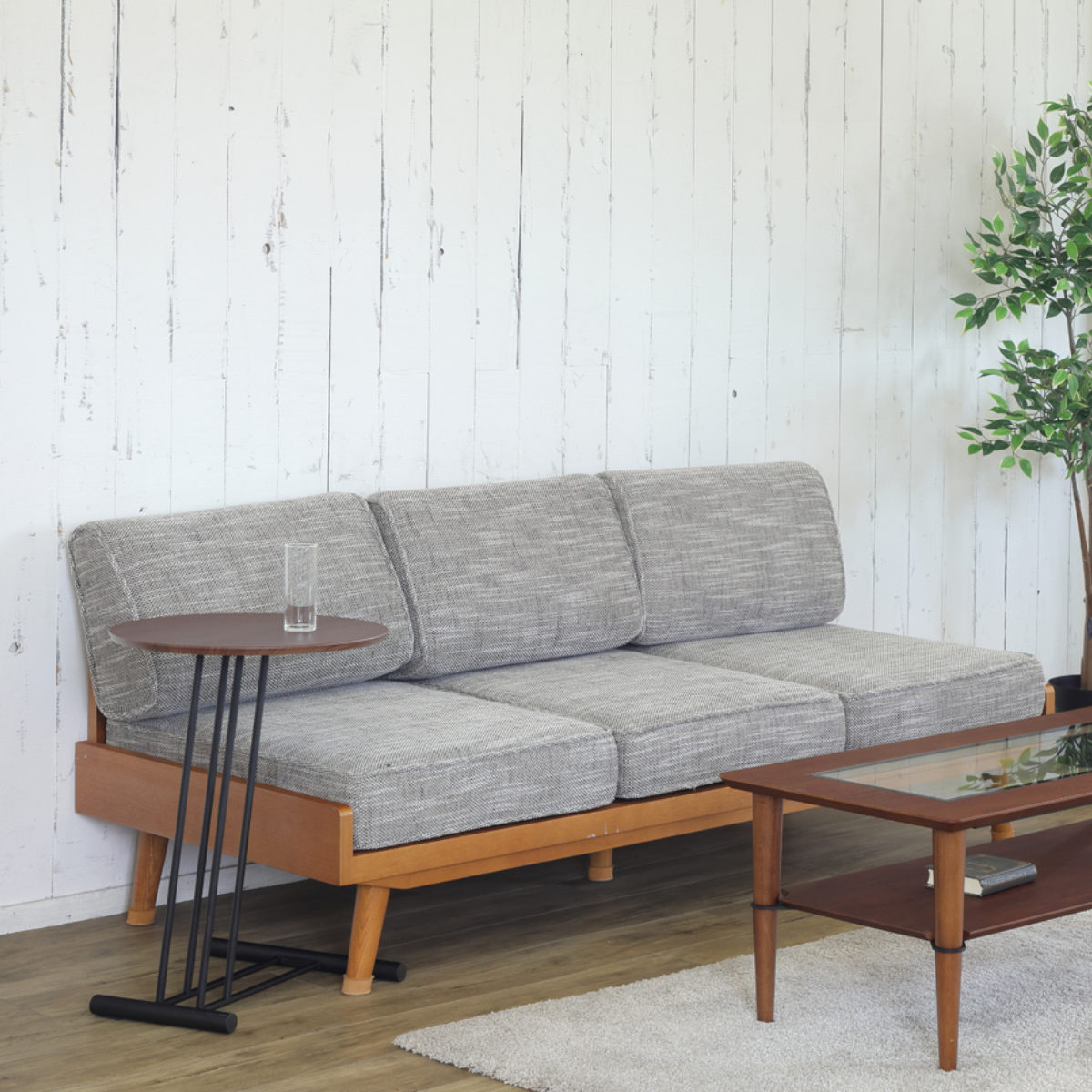 サイドテーブル 高さ61.5cm 円形 CRANE ( テーブル ソファサイド 木製 コの字脚 スチール脚 丸型 ソファテーブル ミニテーブル 丸テーブル ベッドサイド コーヒーテーブル 木製テーブル カフェテーブル チェアサイド 耐久性 )