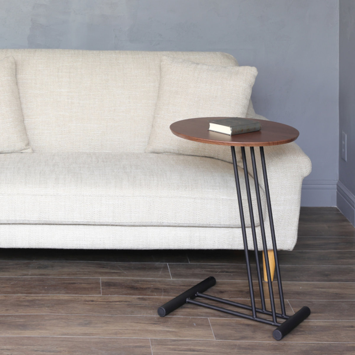 サイドテーブル 高さ61.5cm 円形 CRANE ( テーブル ソファサイド 木製 コの字脚 スチール脚 丸型 ソファテーブル ミニテーブル 丸テーブル ベッドサイド コーヒーテーブル 木製テーブル カフェテーブル チェアサイド 耐久性 )