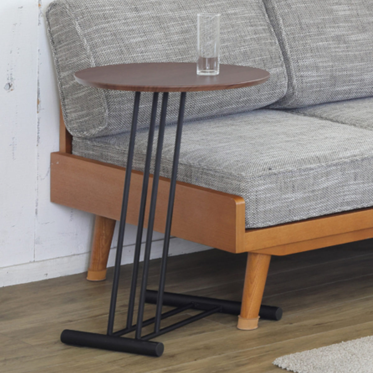 サイドテーブル 高さ61.5cm 円形 CRANE ( テーブル ソファサイド 木製 コの字脚 スチール脚 丸型 ソファテーブル ミニテーブル 丸テーブル ベッドサイド コーヒーテーブル 木製テーブル カフェテーブル チェアサイド 耐久性 )