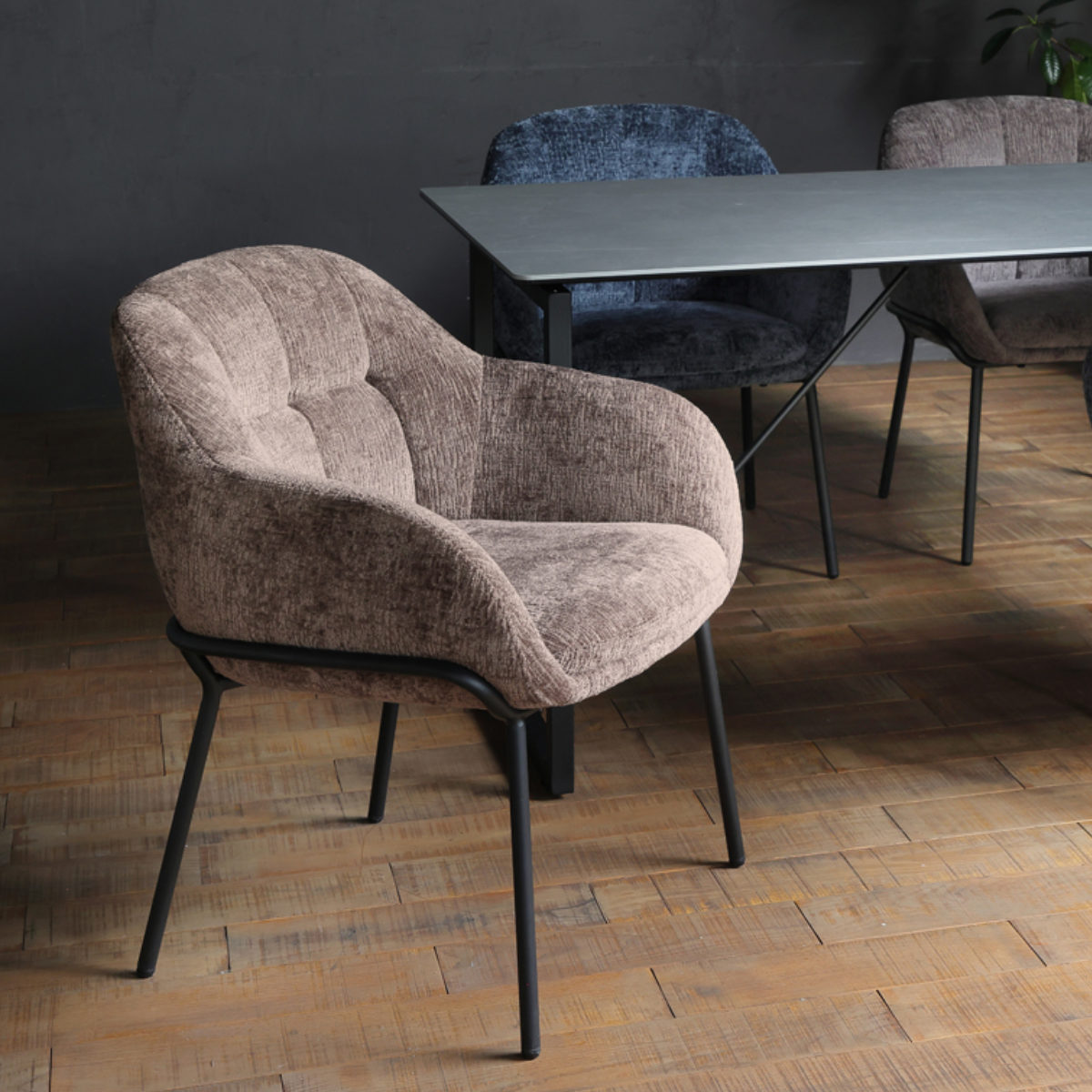 ダイニングチェア 座面高45cm TRENCH 肘掛け付き ファブリック ( チェア ダイニング イス 食卓椅子 アームレスト 肘付き ウレタン 座り心地 快適 椅子 チェアー いす 食卓 リビング リビングチェア ) 【ブルー】 ブルー