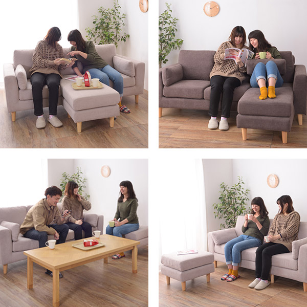 ソファ 幅190cm 3人掛け オットマン セット L字 コーナー ローソファ クッション ひじ掛け ファブリック ( ソファー 三人掛け フロアソファ リビングソファ 肘置き リビング 脚 取り外し おしゃれ チェアー いす チェア ) 【ベージュ】 ベージュ