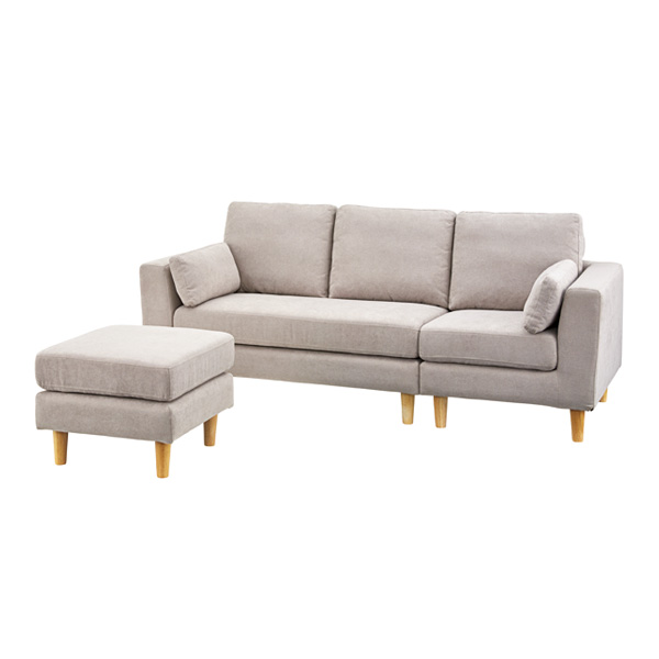 ソファ 幅190cm 3人掛け オットマン セット L字 コーナー ローソファ クッション ひじ掛け ファブリック ( ソファー 三人掛け フロアソファ リビングソファ 肘置き リビング 脚 取り外し おしゃれ チェアー いす チェア ) 【ベージュ】 ベージュ