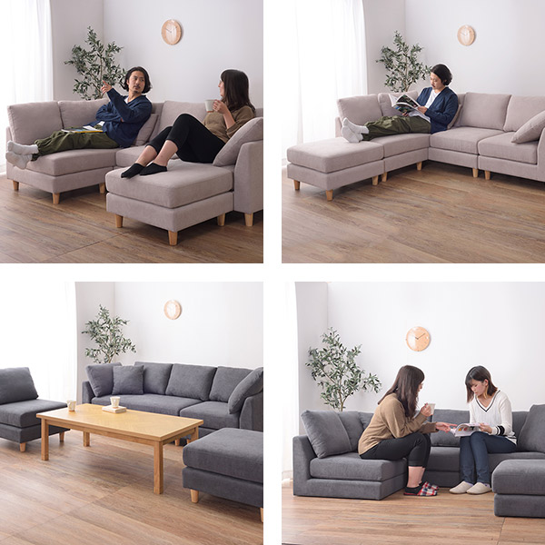 ソファ 3人掛け オットマン セット L字 コーナー ローソファ クッション ひじ掛け ファブリック ( ソファー 三人掛け フロアソファ リビングソファ 肘置き リビング 脚 取り外し おしゃれ チェアー いす チェア 足置き ) 【ベージュ】 ベージュ