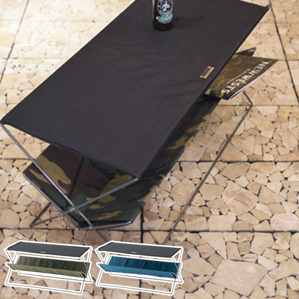 アウトドア テーブル フォールディング （ レジャー キャンプ ピクニック アウトドアテーブル 机 折りたたみテーブル 簡易テーブル コンパクト 長方形 シンプル ラック付き 収納付き 収納棚 折りたたみ ） 【 ネイビー 】