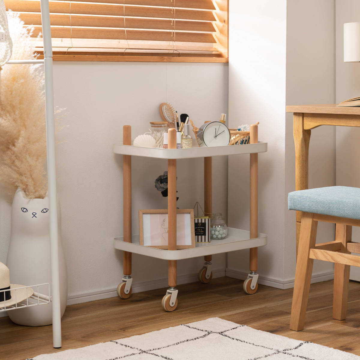 キャスターワゴン 幅50.5cm 2段 ナチュラルデザイン Sylph ( 収納ラック 収納 ワゴン ラック キッチンワゴン サイドワゴン キッチン収納 収納棚 多目的ラック シンプル 北欧 モダン ナチュラル スチール 白 緑 おしゃれ ) 【グリーン】 グリーン