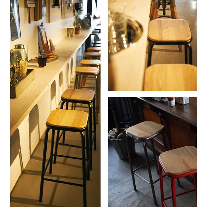 カウンターチェア 高さ71cm スチール 木製 天然木 ハイスツール ( チェアー いす カウンターチェア バーチェア ハイチェア おしゃれ キッチン カウンター インダストリアル フットレスト ) 【シルバー】 シルバー