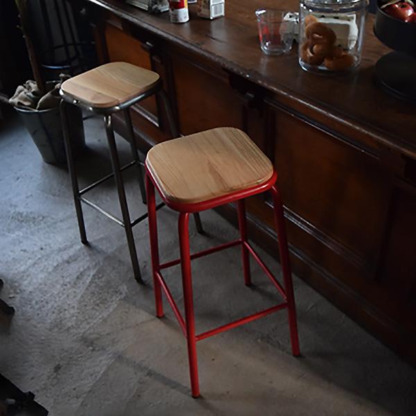 カウンターチェア 高さ71cm スチール 木製 天然木 ハイスツール ( チェアー いす カウンターチェア バーチェア ハイチェア おしゃれ キッチン カウンター インダストリアル フットレスト ) 【シルバー】 シルバー