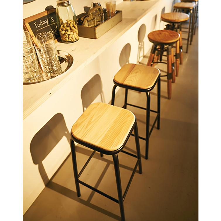 カウンターチェア 高さ71cm スチール 木製 天然木 ハイスツール ( チェアー いす カウンターチェア バーチェア ハイチェア おしゃれ キッチン カウンター インダストリアル フットレスト ) 【シルバー】 シルバー