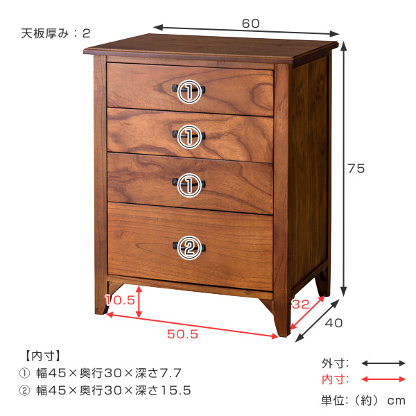 dショッピング |ミニチェスト 4段 天然木 エスニック調 Timber