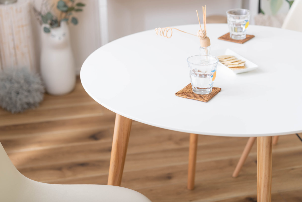 ダイニングテーブル 幅90cm 円形 木目調 ホワイト （ カフェテーブル