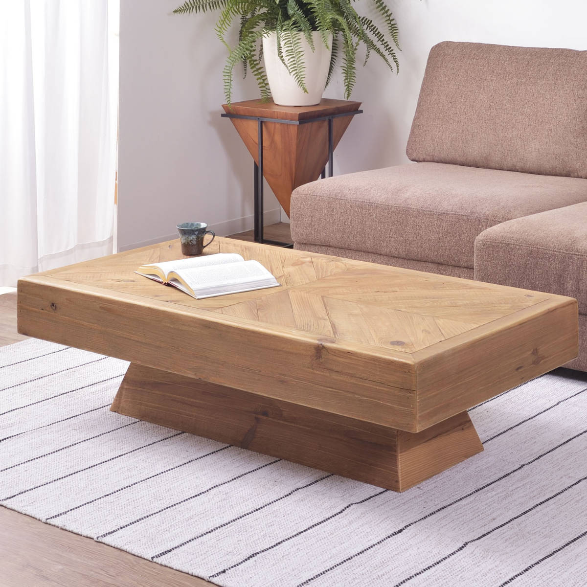 センターテーブル 幅125cm 木製 天然木 古材 ヘリンボーン テーブル