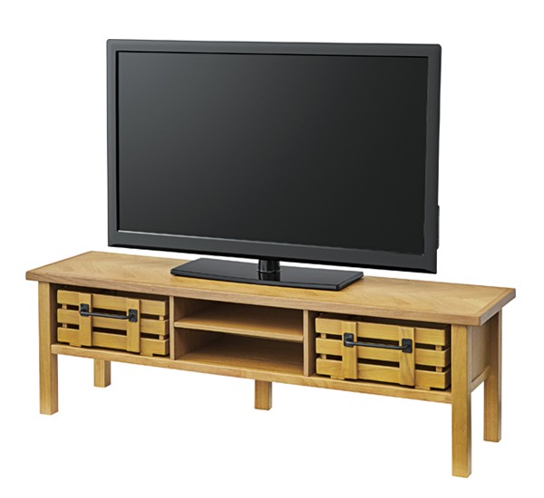 テレビ台 ローボード 幅150cm 天然木 木製カゴ付 ヘリンボーン組木 ( テレビボード テレビラック TVボード 完成品 TV台 AVラック AVボード 木製 収納 棚 引き出し オーク ) 【ダークブラウン】 ダークブラウン