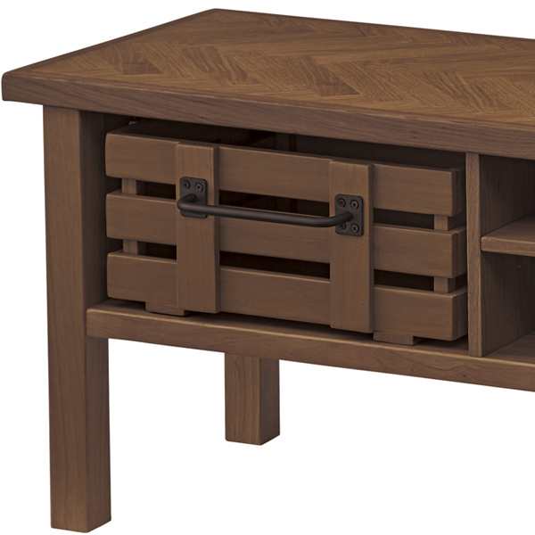 テレビ台 ローボード 幅150cm 天然木 木製カゴ付 ヘリンボーン組木 ( テレビボード テレビラック TVボード 完成品 TV台 AVラック AVボード 木製 収納 棚 引き出し オーク ) 【ダークブラウン】 ダークブラウン