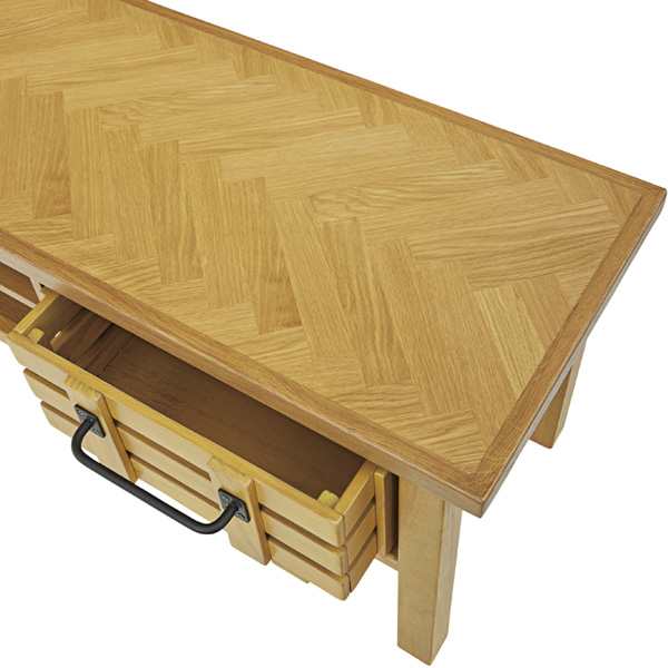 テレビ台 ローボード 幅150cm 天然木 木製カゴ付 ヘリンボーン組木 ( テレビボード テレビラック TVボード 完成品 TV台 AVラック AVボード 木製 収納 棚 引き出し オーク ) 【ダークブラウン】 ダークブラウン