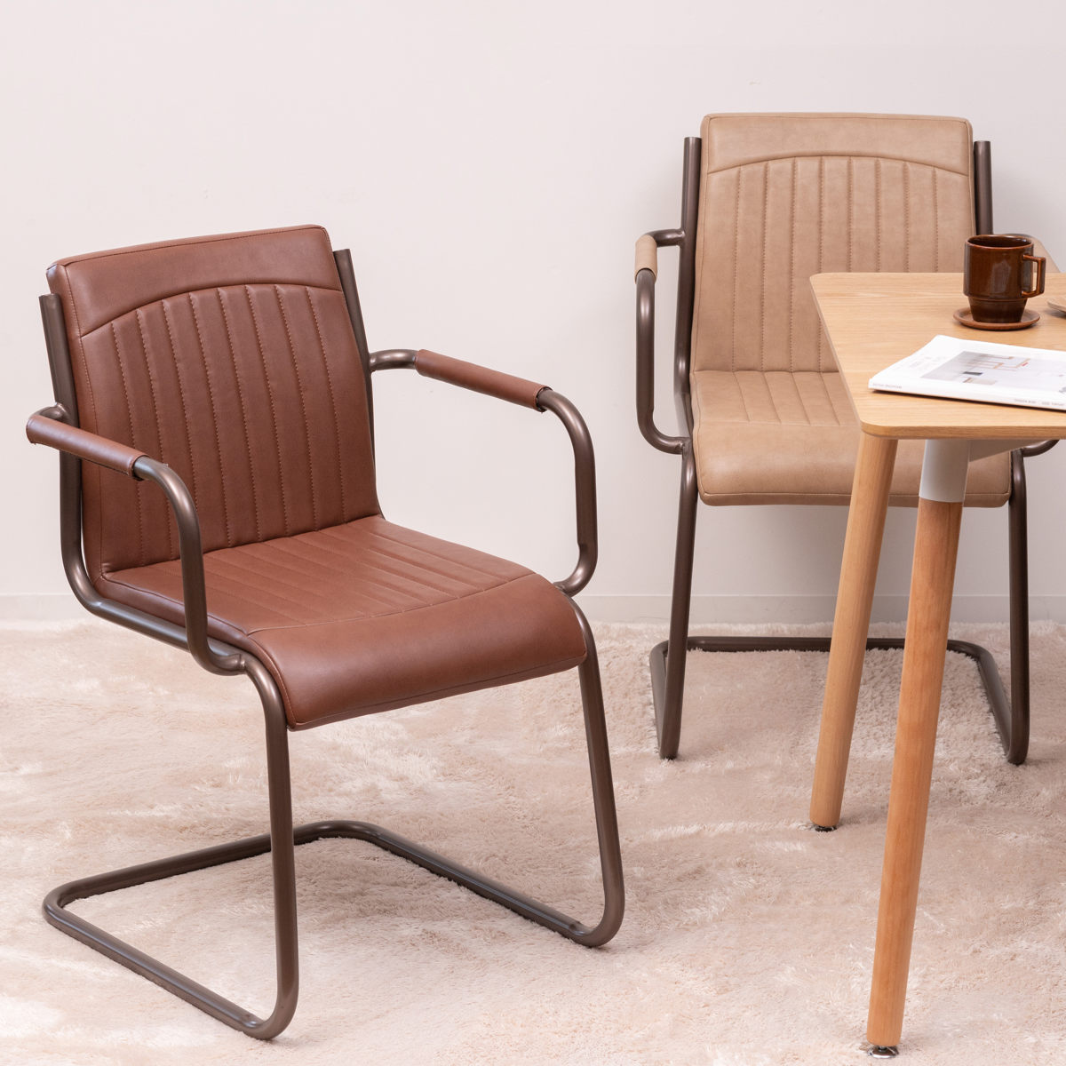 ダイニングチェア 座面高46cm スチール ソフトレザー （ レザー