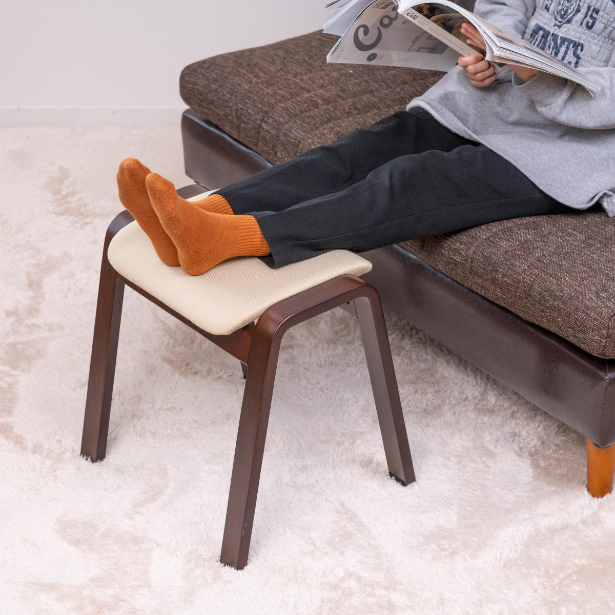 スツール 高さ45cm スタッキング ファブリック （ 木製 天然木