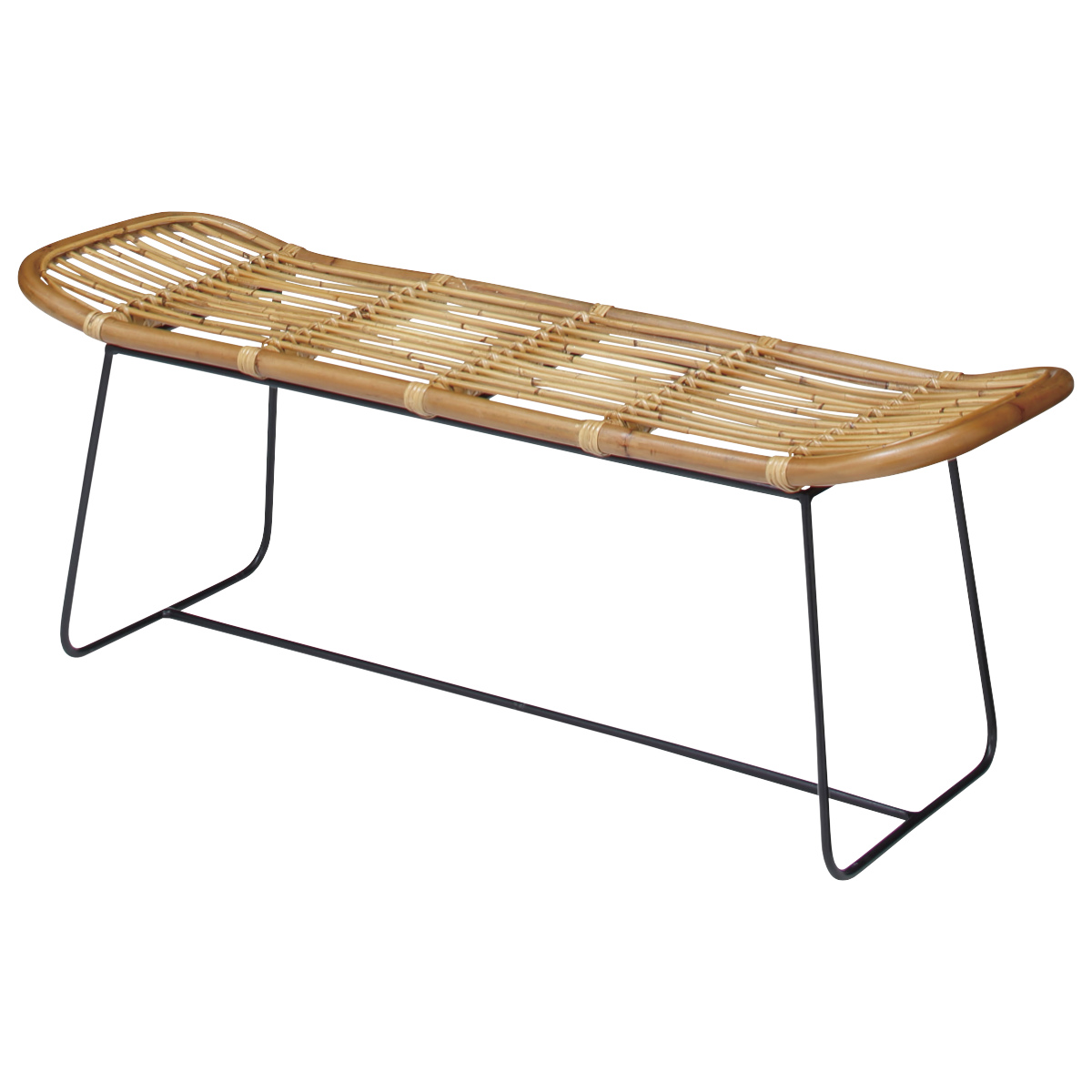 ラタンベンチ 2人掛け 長椅子 アイアンフレーム 籐家具 幅121cm （ チェア 椅子 ベンチ 屋内 ラタンチェア チェアー イス ラタン 籐 2人用 アジアン アジアン家具 ダイニングベンチ 完成品 ）