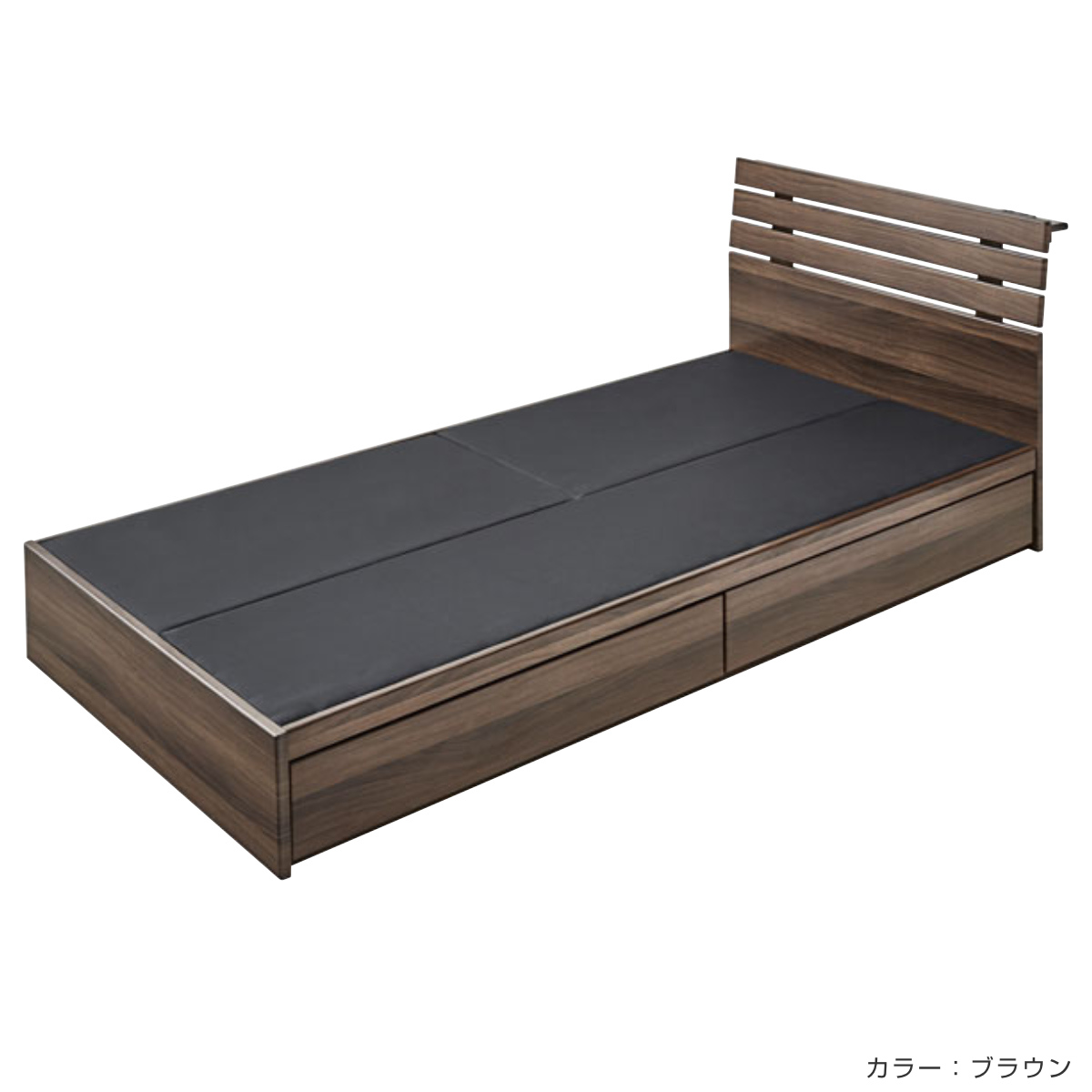 ベッド シングルベッド 収納付 引出し コンセント付 ブラウン ( ベット フレーム シングル ベッド下収納 収納 ヘッドボード 引きだし 引き出し 付き 木製ベット ベッドフレーム 2口 コンセント ) 【ナチュラル】 ナチュラル