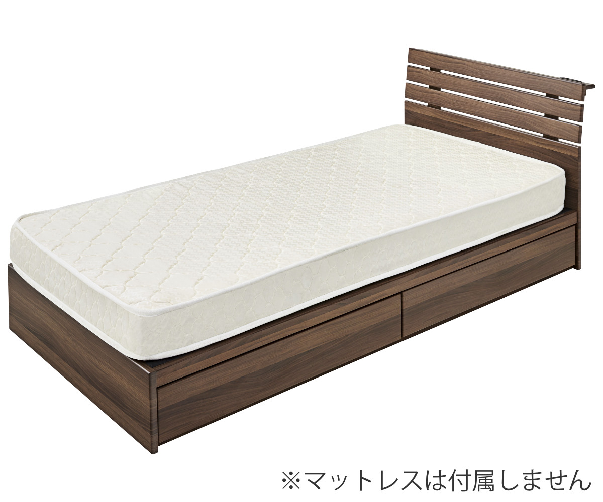ベッド シングルベッド 収納付 引出し コンセント付 ブラウン ( ベット フレーム シングル ベッド下収納 収納 ヘッドボード 引きだし 引き出し 付き 木製ベット ベッドフレーム 2口 コンセント ) 【ナチュラル】 ナチュラル
