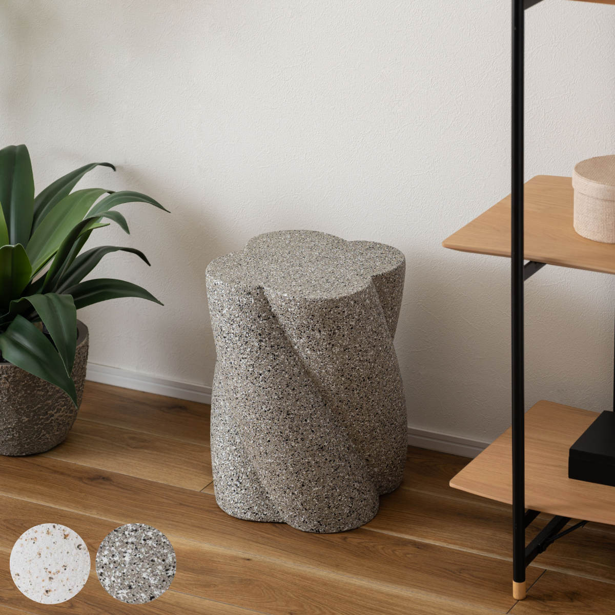 サイドテーブル 高さ40cm テラゾー柄 ( ナイトテーブル ミニテーブル ソファ ベッド 横 ストーン調 石風 シンプル モダン 韓国風 インテリア 軽量 おしゃれ ) 【ホワイト】