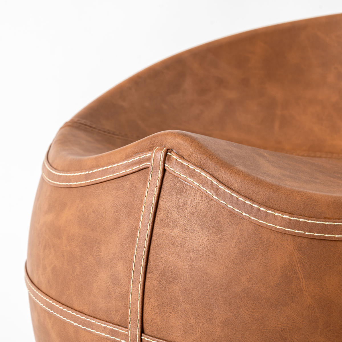 スツール 座面高35cm 円型 ソフトレザー ( レザー調 丸 椅子 ラウンド チェア 腰掛け ステッチ ブラウン グレー モダン ビンテージ調 おしゃれ 高級感 ホテルライク ) 【ブラウン】 ブラウン