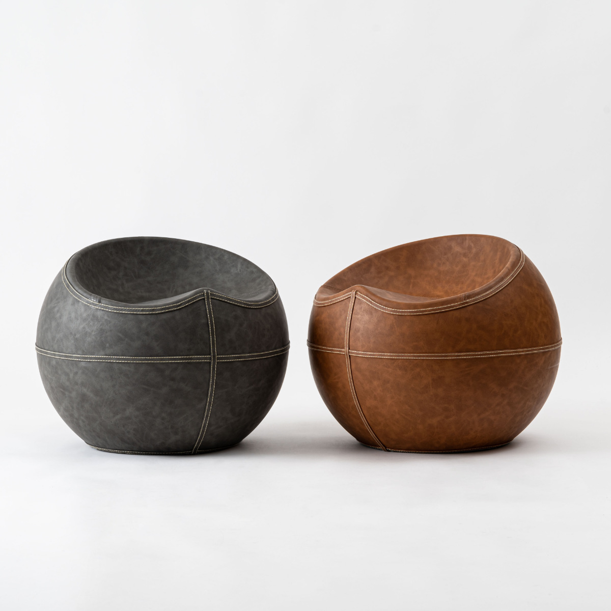 スツール 座面高35cm 円型 ソフトレザー ( レザー調 丸 椅子 ラウンド チェア 腰掛け ステッチ ブラウン グレー モダン ビンテージ調 おしゃれ 高級感 ホテルライク ) 【ブラウン】 ブラウン