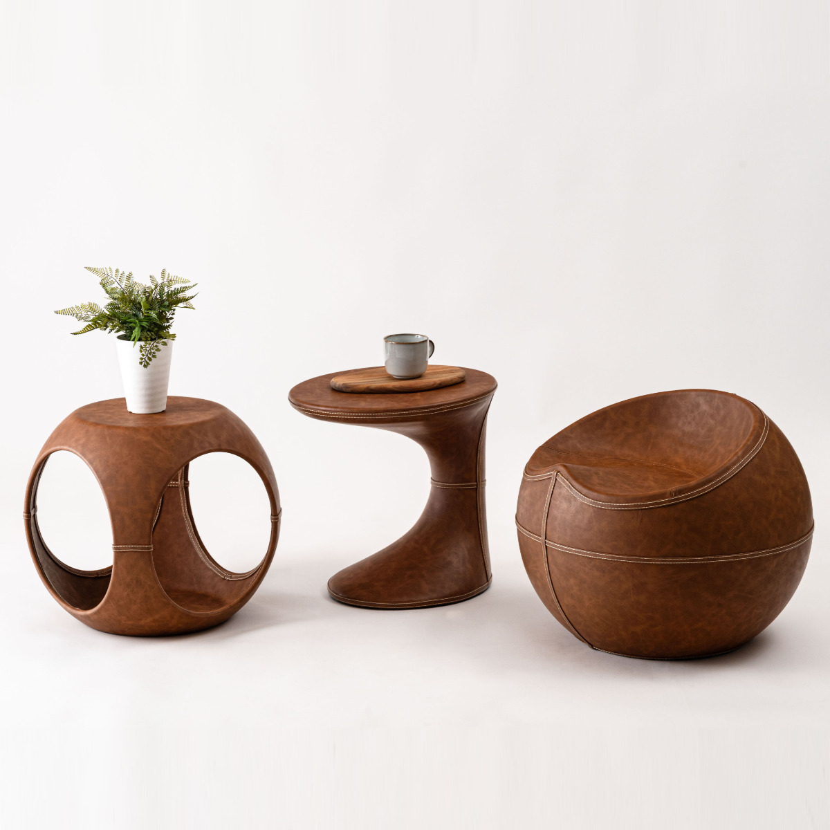 スツール 座面高35cm 円型 ソフトレザー ( レザー調 丸 椅子 ラウンド チェア 腰掛け ステッチ ブラウン グレー モダン ビンテージ調 おしゃれ 高級感 ホテルライク ) 【ブラウン】 ブラウン