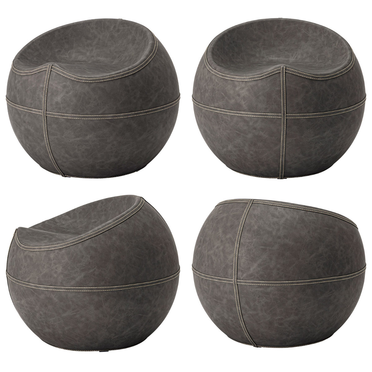 スツール 座面高35cm 円型 ソフトレザー ( レザー調 丸 椅子 ラウンド チェア 腰掛け ステッチ ブラウン グレー モダン ビンテージ調 おしゃれ 高級感 ホテルライク ) 【ブラウン】 ブラウン
