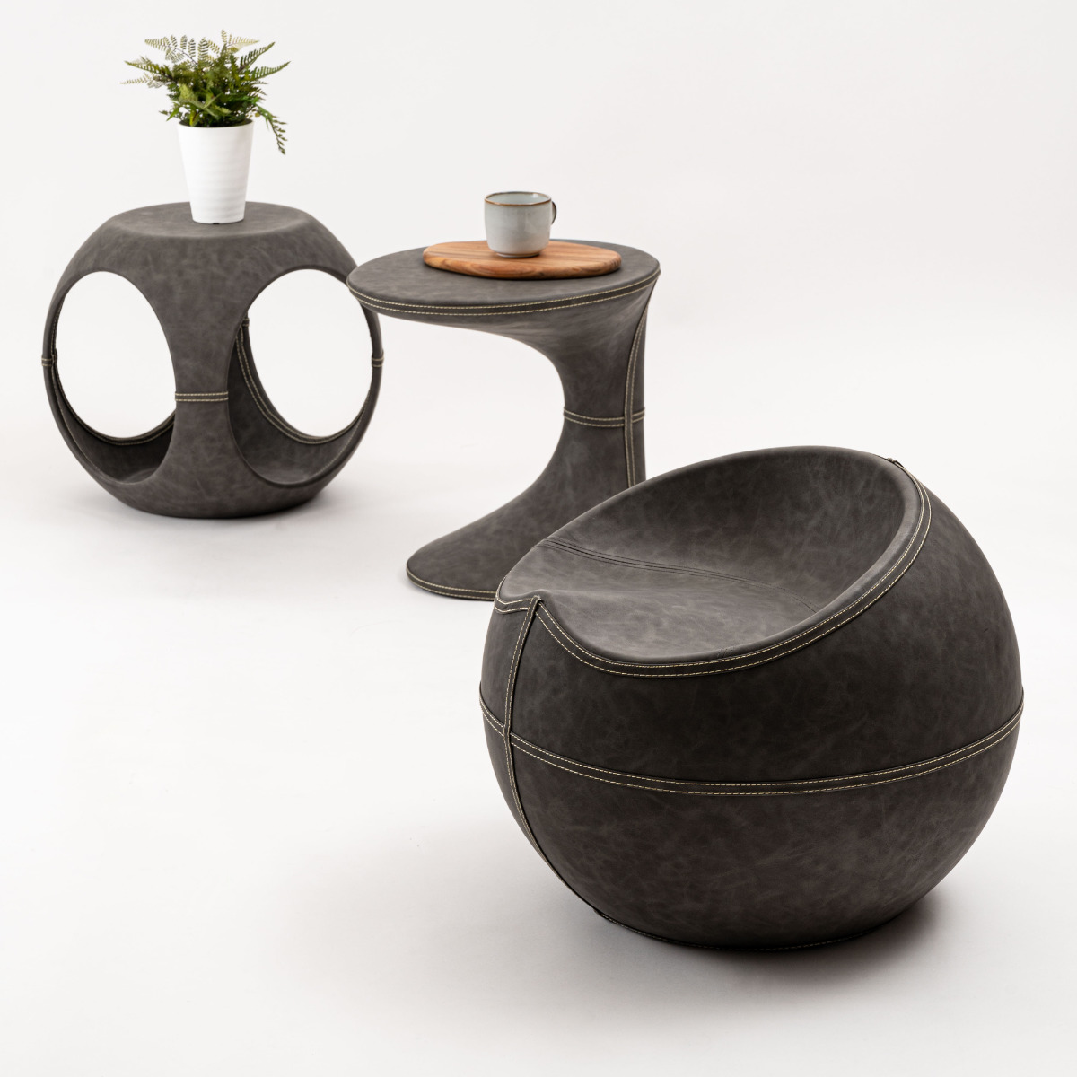 スツール 座面高35cm 円型 ソフトレザー ( レザー調 丸 椅子 ラウンド チェア 腰掛け ステッチ ブラウン グレー モダン ビンテージ調 おしゃれ 高級感 ホテルライク ) 【ブラウン】 ブラウン