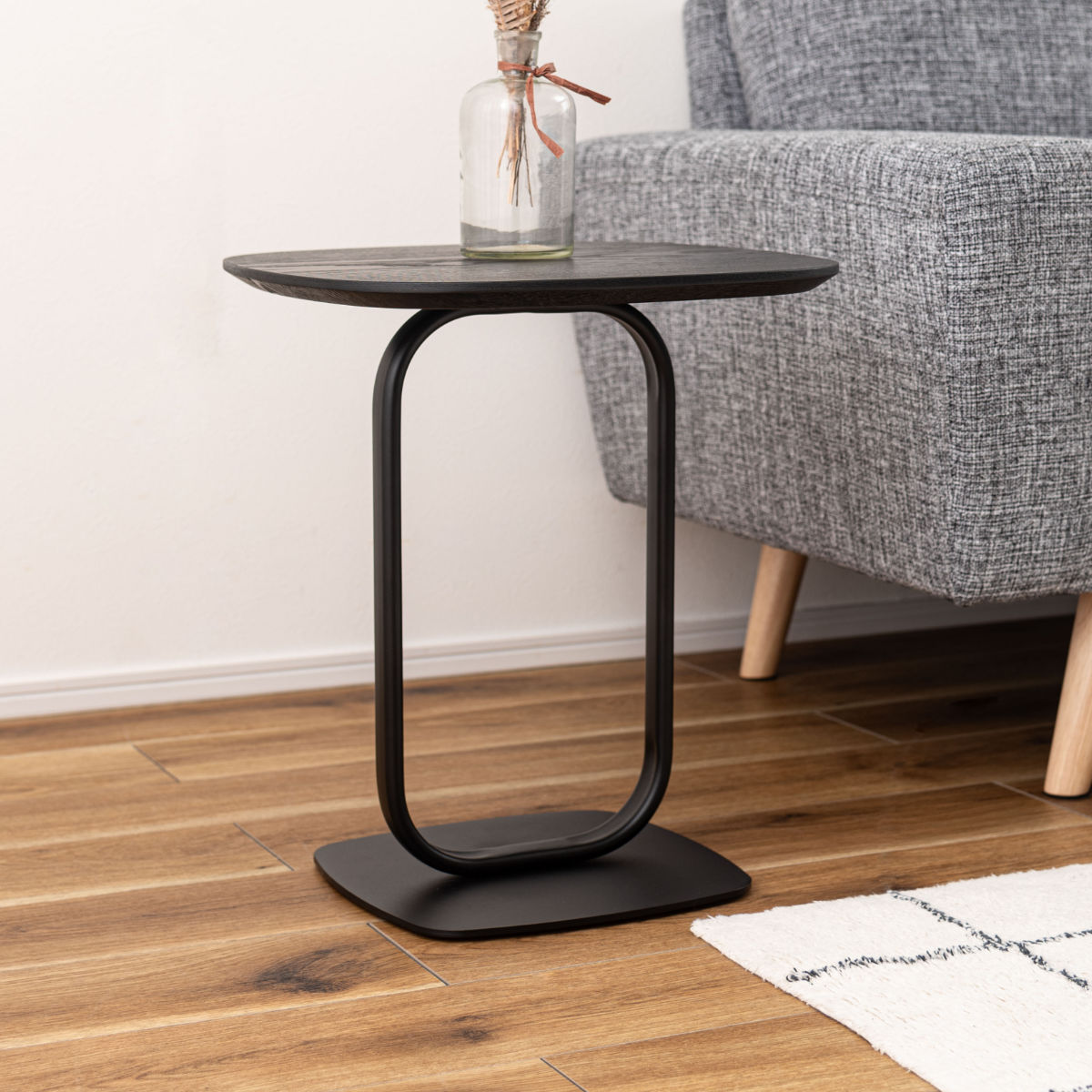 サイドテーブル 高さ45cm スチール脚 ( スチール 木目調 ナイトテーブル ミニテーブル ソファ ベッド 横 異素材 スタイリッシュ モダン シンプル ブラック ナチュラル ) 【ブラック】 ブラック