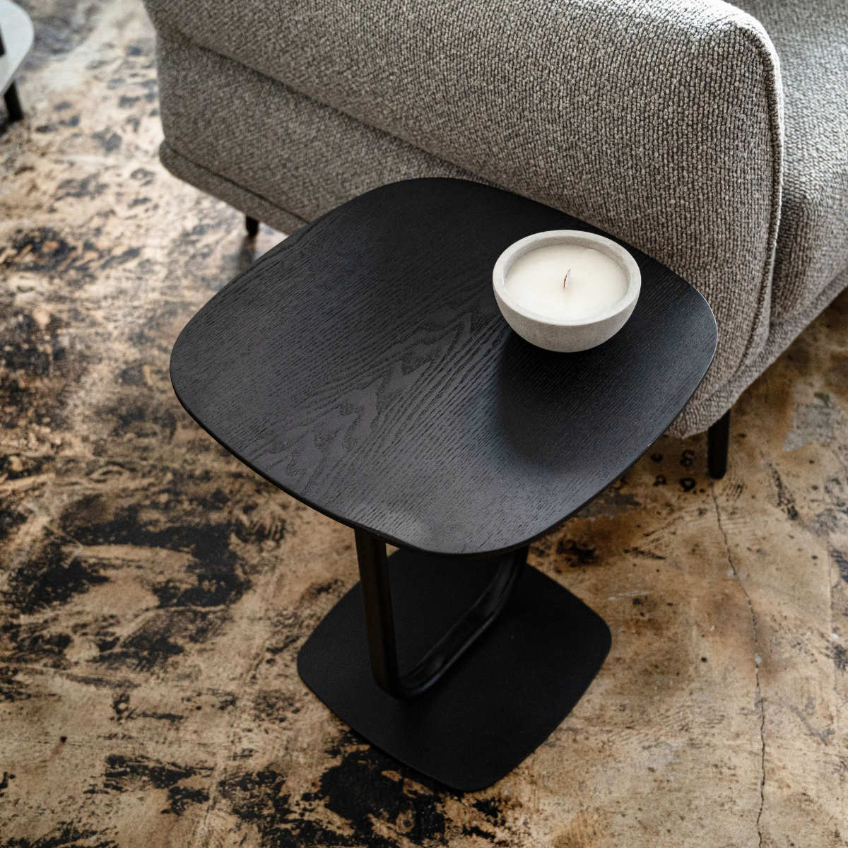 サイドテーブル 高さ45cm スチール脚 ( スチール 木目調 ナイトテーブル ミニテーブル ソファ ベッド 横 異素材 スタイリッシュ モダン シンプル ブラック ナチュラル ) 【ブラック】 ブラック