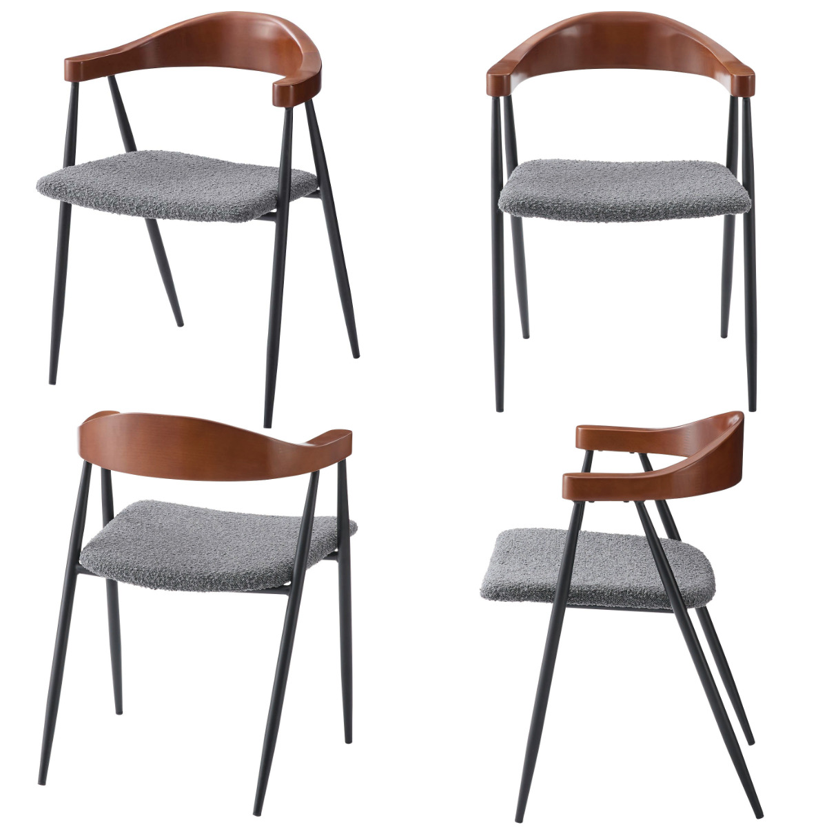 ダイニングチェア 座面高44cm スチール脚 ( チェア 椅子 ファブリック 曲木 ブラウン グレー 肘付き 肘掛 異素材 シンプル ビンテージ調 ) 【ブラウン】 ブラウン