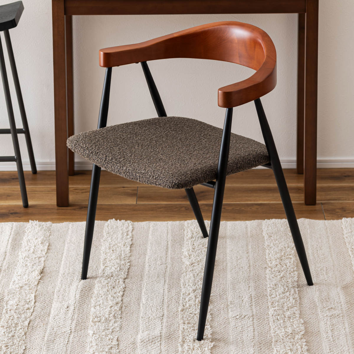 ダイニングチェア 座面高44cm スチール脚 ( チェア 椅子 ファブリック 曲木 ブラウン グレー 肘付き 肘掛 異素材 シンプル ビンテージ調 ) 【ブラウン】 ブラウン