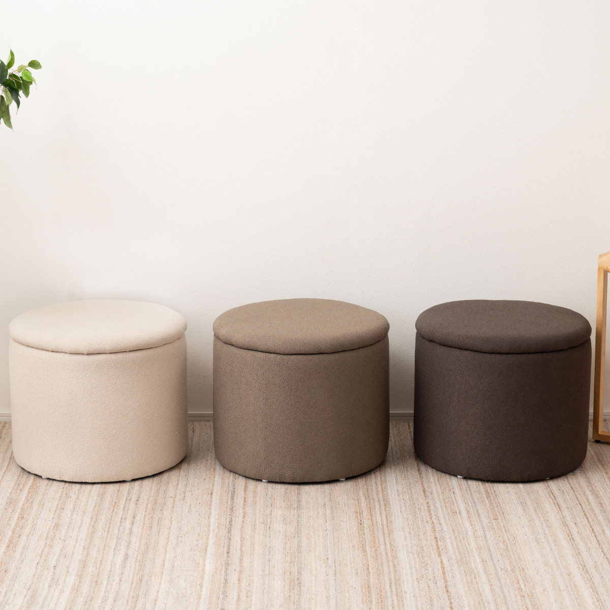 スツール 円型 高さ37cm 収納付 （ 丸 ラウンドスツール 椅子 ファブリック ナチュラル オットマン おもちゃ入れ 小物入れ サイドテーブル リビング 玄関 ） 【ベージュ】