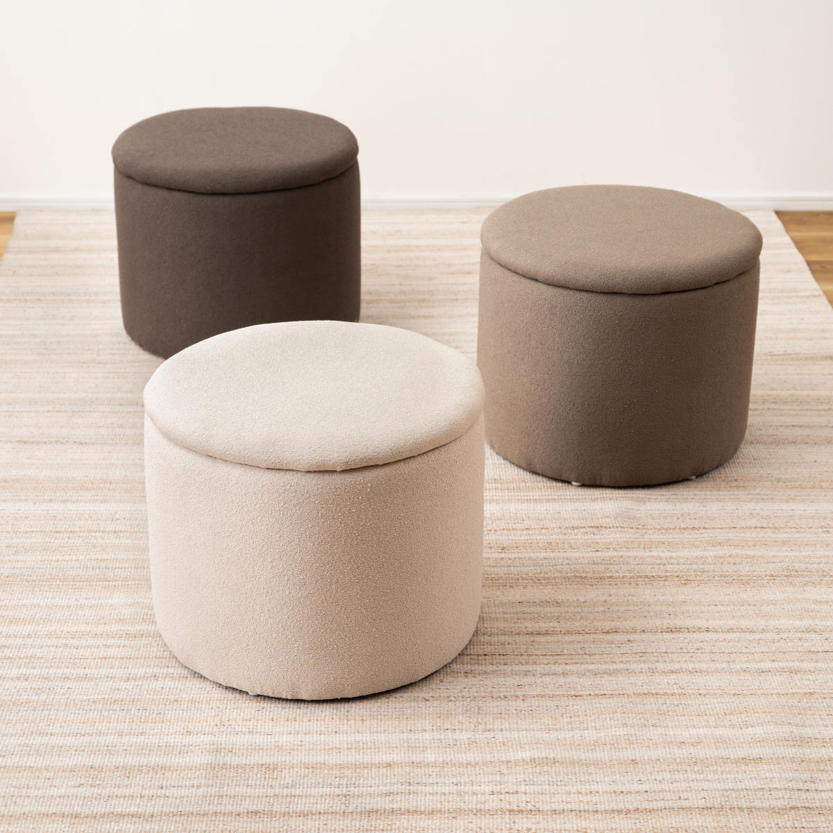 スツール 円型 高さ37cm 収納付 ( 丸 ラウンドスツール 椅子 ファブリック ナチュラル オットマン おもちゃ入れ 小物入れ サイドテーブル リビング 玄関 ) 【ベージュ】 ベージュ