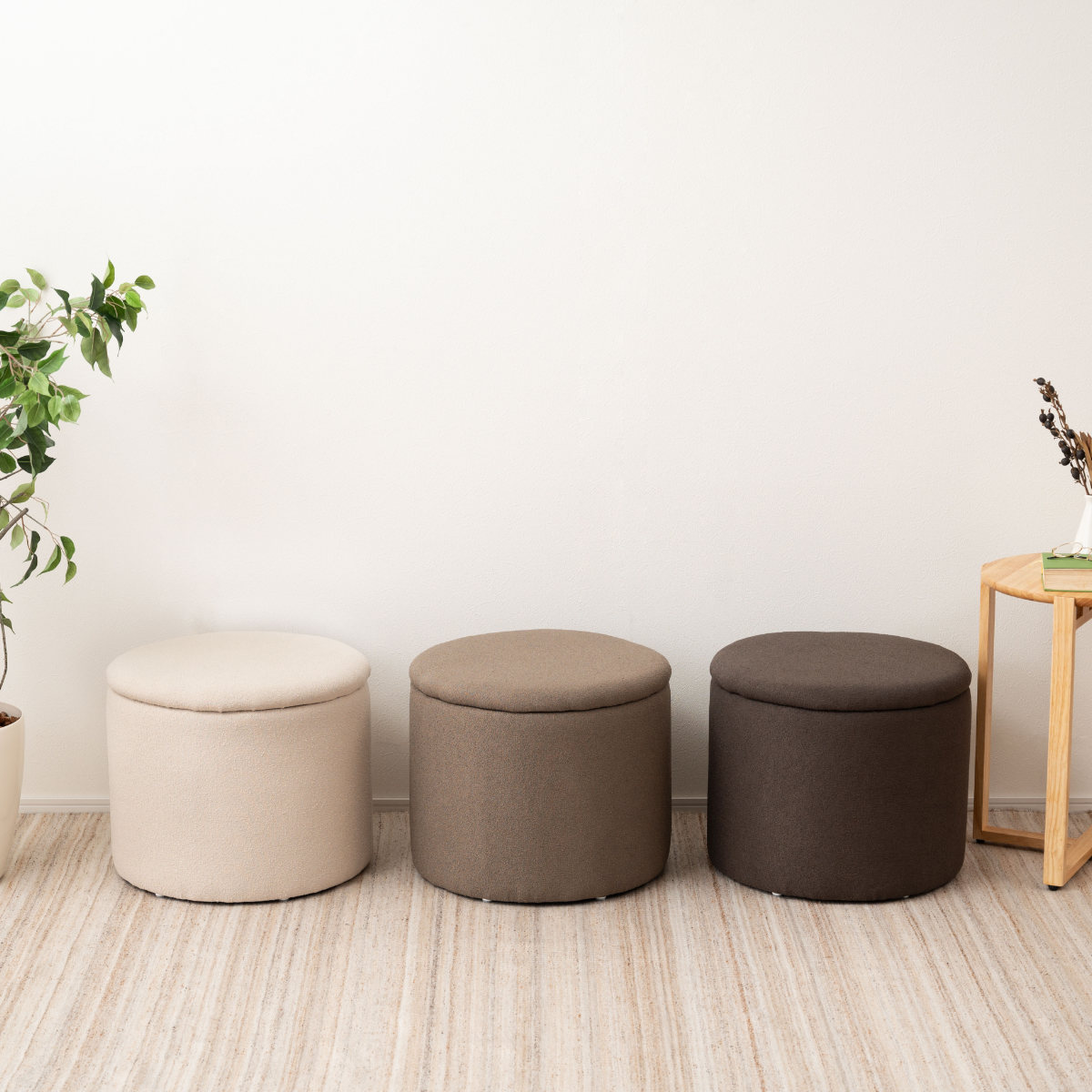 スツール 円型 高さ37cm 収納付 ( 丸 ラウンドスツール 椅子 ファブリック ナチュラル オットマン おもちゃ入れ 小物入れ サイドテーブル リビング 玄関 ) 【ベージュ】 ベージュ
