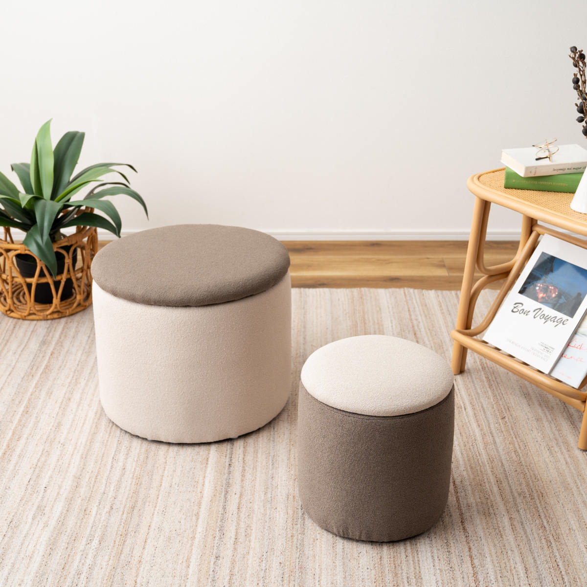 スツール 円型 高さ37cm 収納付 ( 丸 ラウンドスツール 椅子 ファブリック ナチュラル オットマン おもちゃ入れ 小物入れ サイドテーブル リビング 玄関 ) 【ベージュ】 ベージュ